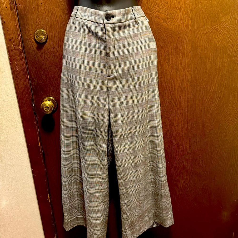 Banana Republic Glen plaid wide leg ankle trousers